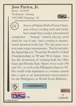 1993 Pro Billiards Tour #10 Jose Parica, Jr Back